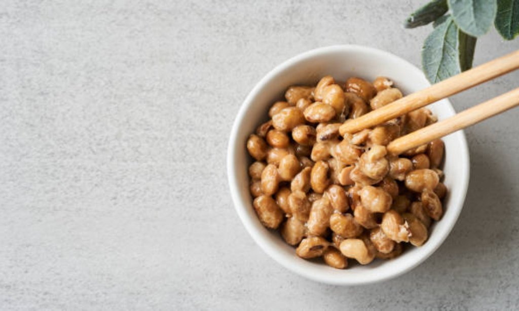 Natto fermented soybeans rich in nattokinase enzyme supporting heart health and digestion