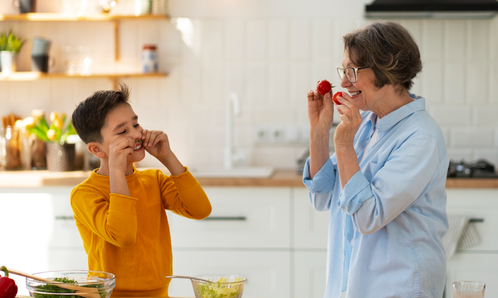 Family enjoying healthy food at home, supporting heart health and bone strength naturally
