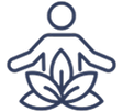 Outline of a person sitting on a lotus flower, symbolizing meditation or mindfulness.