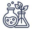 Icon of a beaker with a plant, symbolizing science and nature.