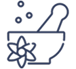 Icon of a mortar and pestle with a flower, representing traditional medicine or herbalism.