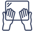 Hands holding a transparent piece of glass